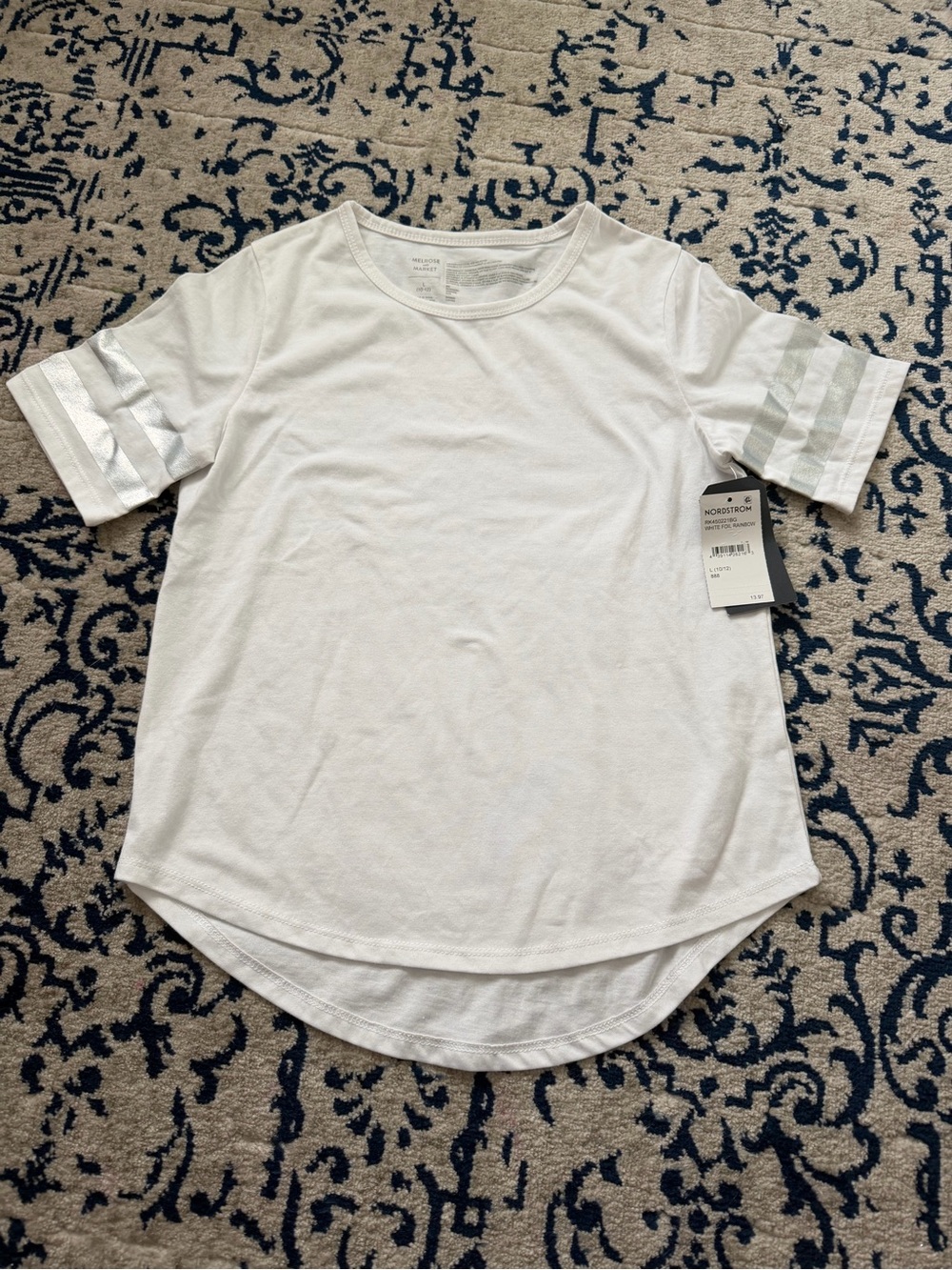 NWT Girl’s White Foil Rainbow Sleeve Tshirt Large 10-12